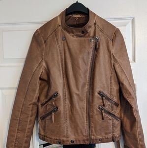 Blu Pepper Faux Leather jacket with lots of zippers and buttons